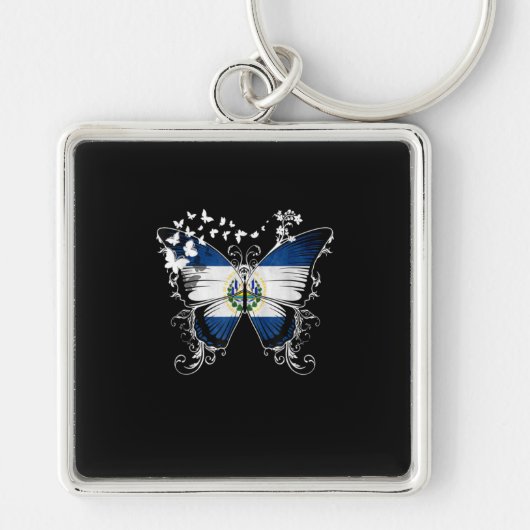 El Salvador Flag Butterfly Graphic Sleutelhanger (Voorkant)