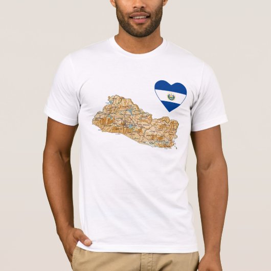 El Salvador Flag Heart en Map T-Shirt (Voorkant)
