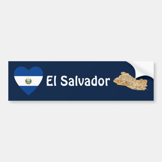 El Salvador Flag Heart + Map Bumpersticker (Voorkant)