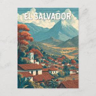 El Salvador Illustratie Reis Kunst Vintage Briefkaart
