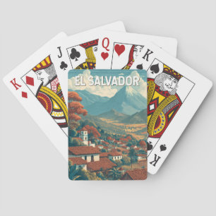 El Salvador Illustratie Reis Kunst Vintage Pokerkaarten