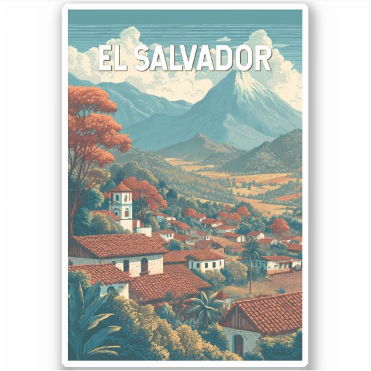 El Salvador Illustration Travel Art Vintage Sticker (Voorkant)