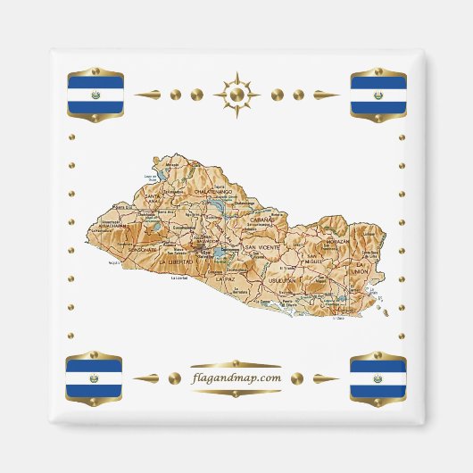 El Salvador Map + Flags Magnet (Voorkant)