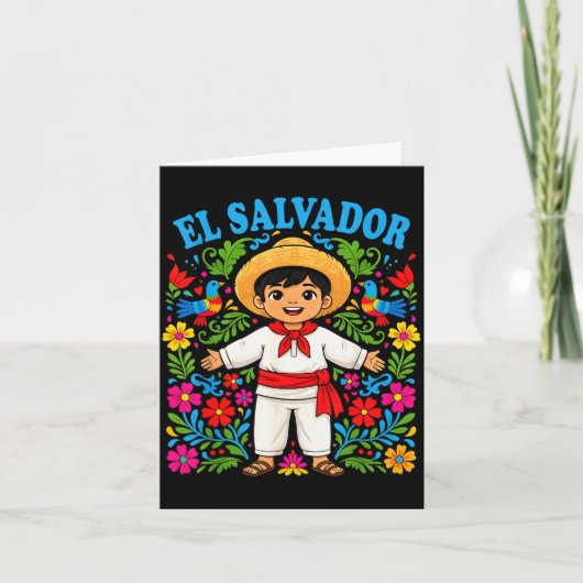 El Salvador Salvadoran Boy Traditional Outfit Folk Kaart (Voorkant)