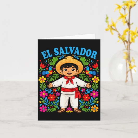 El Salvador Salvadoran Boy Traditional Outfit Folk Kaart (Gele Bloem)