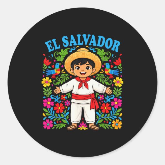 El Salvador Salvadoran Boy Traditional Outfit Folk Ronde Sticker (Voorkant)
