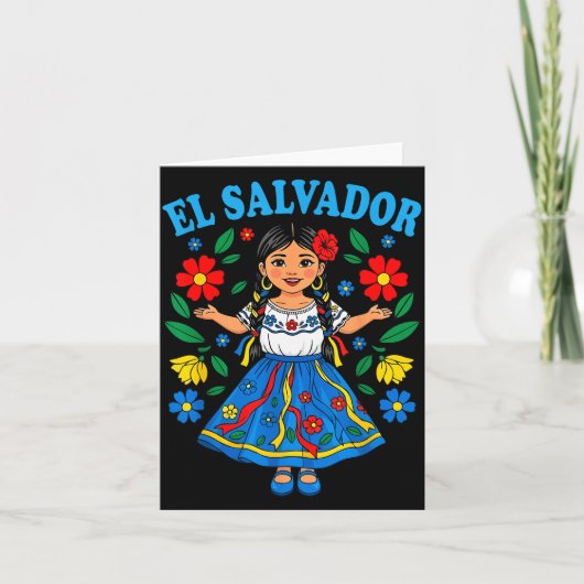 El Salvador Salvadoran Girl Traditional Dress Folk Kaart (Voorkant)