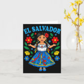El Salvador Salvadoran Girl Traditional Dress Folk Kaart (Gele Bloem)