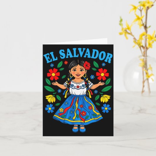 El Salvador Salvadoran Girl Traditional Dress Folk Kaart (Gele Bloem)