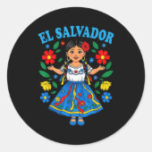 El Salvador Salvadoran Girl Traditional Dress Folk Ronde Sticker (Voorkant)