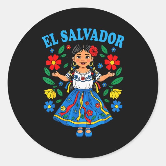 El Salvador Salvadoran Girl Traditional Dress Folk Ronde Sticker (Voorkant)
