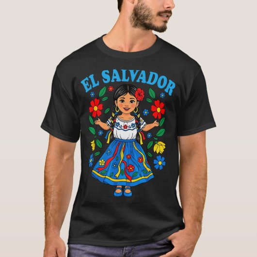 El Salvador Salvadoran Girl Traditional Dress Folk T-shirt (Voorkant)