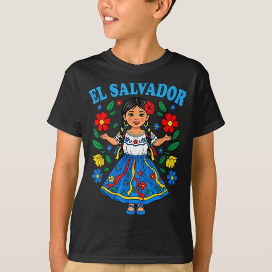 El Salvador Salvadoran Girl Traditional Dress Folk T-shirt (Voorkant)