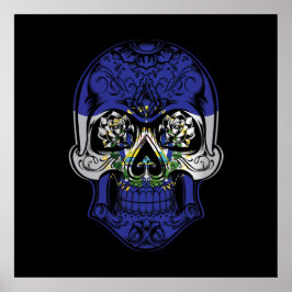 El Salvador Skull en Rozen vlag Poster