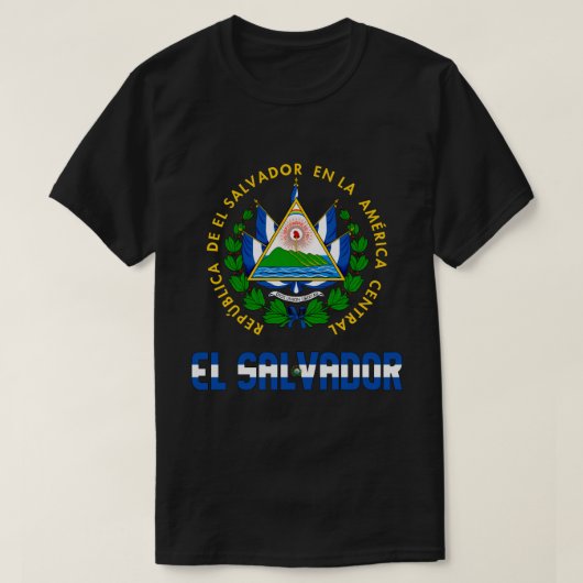 El Salvador vlag en wapenschild patriottisch T-shirt (Design voorkant)