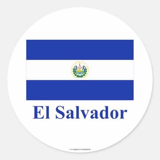 El Salvador vlag met naam Ronde Sticker (Voorkant)