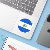 El Salvador Vlag Ronde Sticker (Laptop met iPhone)
