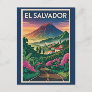 El Salvador Vulkan Illustratie Reis Kunst Vintage Briefkaart