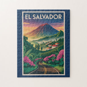 El Salvador Vulkan Illustratie Reis Kunst Vintage Legpuzzel
