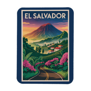 El Salvador Vulkan Illustratie Reis Kunst Vintage Magneet