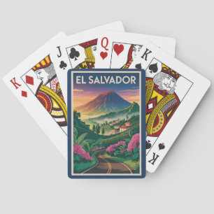 El Salvador Vulkan Illustratie Reis Kunst Vintage Pokerkaarten
