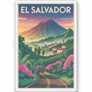 El Salvador Vulkan Illustratie Reis Kunst Vintage Sticker