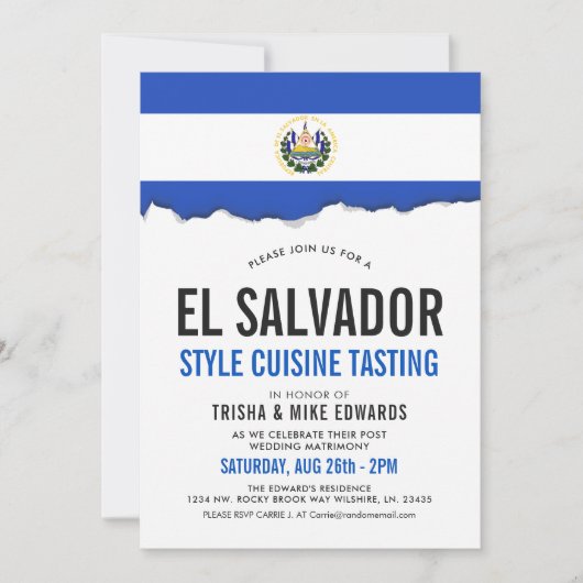 El Salvadorian Cuisine | Flag White Invite Kaart (Voorkant)