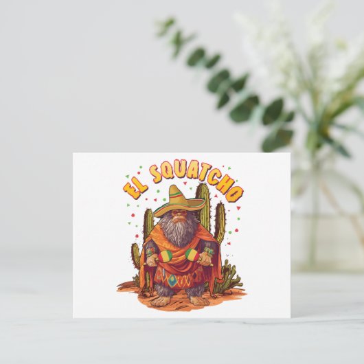 El Squatcho Bigfoot met Maraca, Sombrero en Ponc Feestdagenkaart (Staand voorkant)