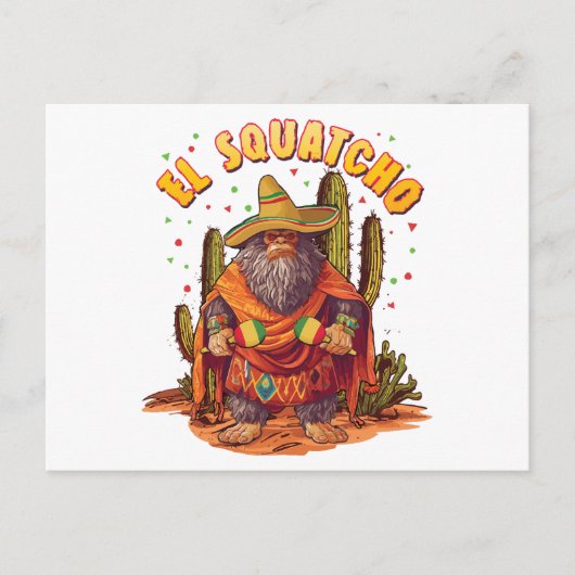 El Squatcho Bigfoot met Maraca, Sombrero en Ponc Feestdagenkaart (Voorkant)