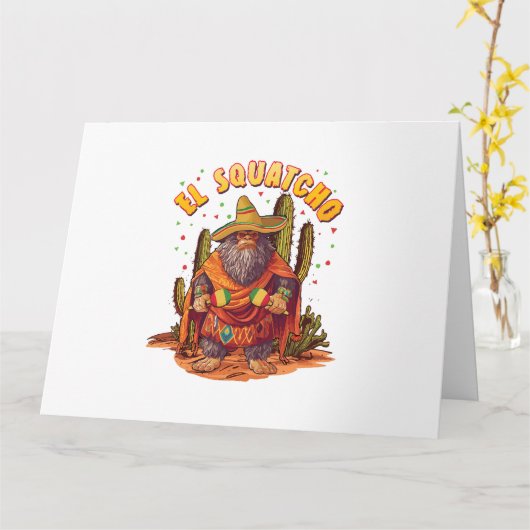 El Squatcho Bigfoot met Maraca, Sombrero en Ponc Kaart (Gele Bloem)