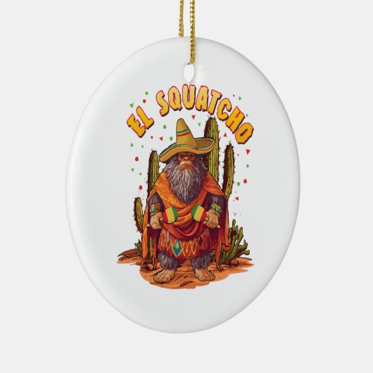 El Squatcho Bigfoot met Maraca, Sombrero en Ponc Keramisch Ornament (Rechts)