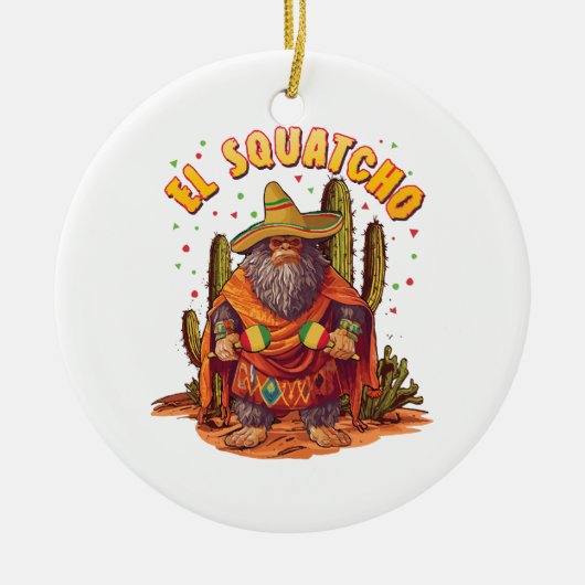 El Squatcho Bigfoot met Maraca, Sombrero en Ponc Keramisch Ornament (Voorkant)