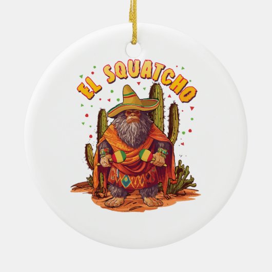 El Squatcho Bigfoot met Maraca, Sombrero en Ponc Keramisch Ornament (Achterkant)