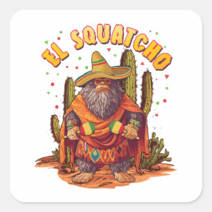 El Squatcho Bigfoot met Maraca, Sombrero en Ponc Vierkante Sticker