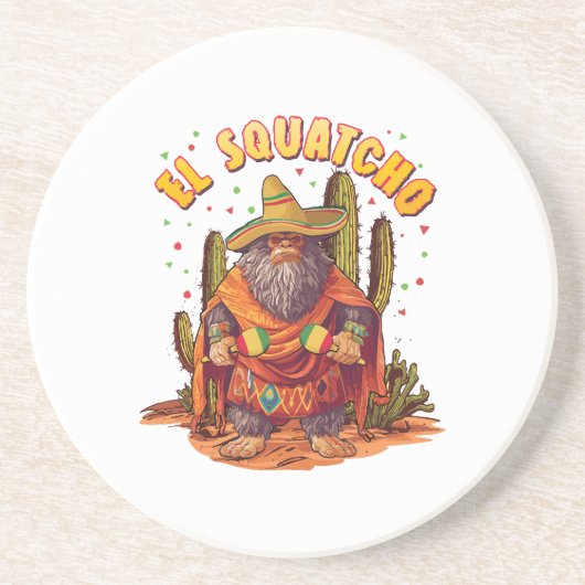 El Squatcho Bigfoot met Maraca, Sombrero en Ponc Zandsteen Onderzetter (Voorkant)