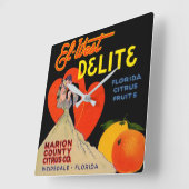 El-West Delite Florida Citrus Fruit uit 1930 Vierkante Klok (Hoek)