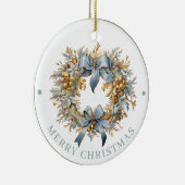 Elaborate Blue and Gold Wreath Merry Christmas  Keramisch Ornament (Rechts)