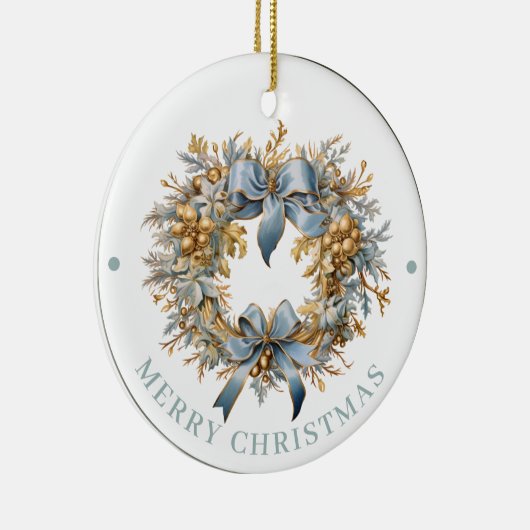 Elaborate Blue and Gold Wreath Merry Christmas  Keramisch Ornament (Rechts)