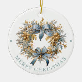 Elaborate Blue and Gold Wreath Merry Christmas  Keramisch Ornament (Voorkant)