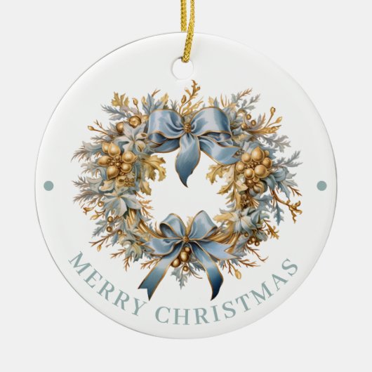 Elaborate Blue and Gold Wreath Merry Christmas  Keramisch Ornament (Voorkant)