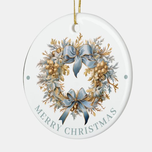 Elaborate Blue and Gold Wreath Merry Christmas Keramisch Ornament (Links)