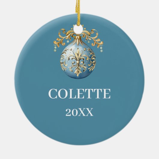 Elaborate Blue and Gold Wreath Merry Christmas  Keramisch Ornament (Achterkant)