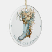 Elaborate Blue Victorian Stocking Merry Christmas  Keramisch Ornament (Rechts)
