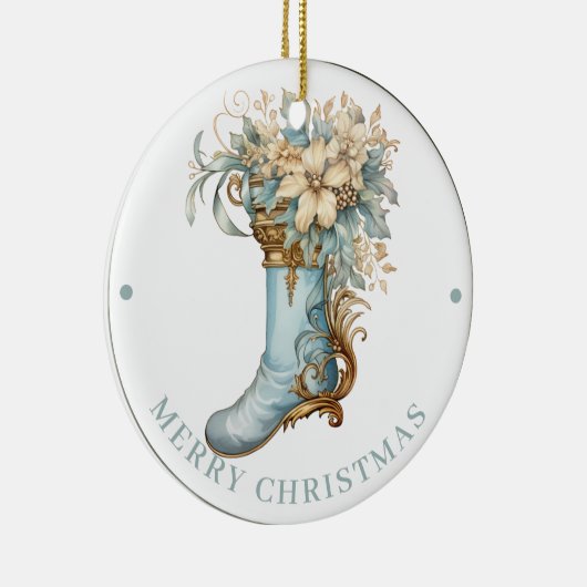 Elaborate Blue Victorian Stocking Merry Christmas  Keramisch Ornament (Rechts)