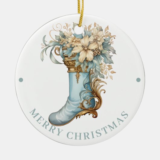 Elaborate Blue Victorian Stocking Merry Christmas  Keramisch Ornament (Voorkant)