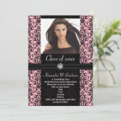 Elaborate Light Pink w/Black Damask Graduation Kaart (Staand voorkant)