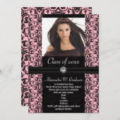 Elaborate Light Pink w/Black Damask Graduation Kaart (Voorkant / Achterkant)