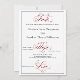 Elaborate Red Faith Hope Love Wedding Invitation Kaart