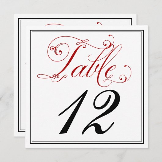 Elaborate Rode Script Tafelnummerkaarten Kaart (Voorkant / Achterkant)