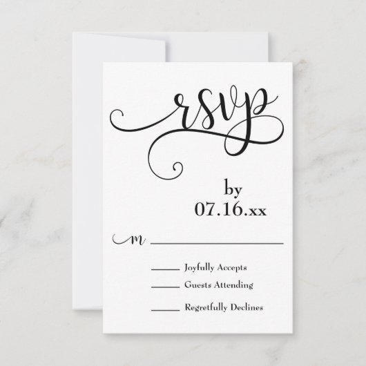 Elaborate Script Typografie Zwart & Wit RSVP Kaartje (Voorkant)
